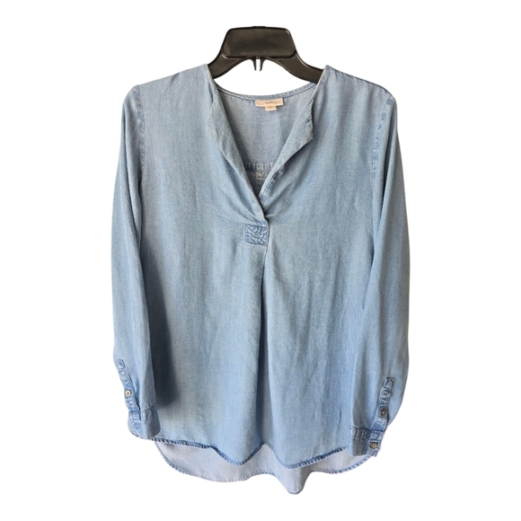J. Jill Denim Tunic Top Sz S Blue Women Chambray Long Sleeves Hi-low Classics - Picture 1 of 10